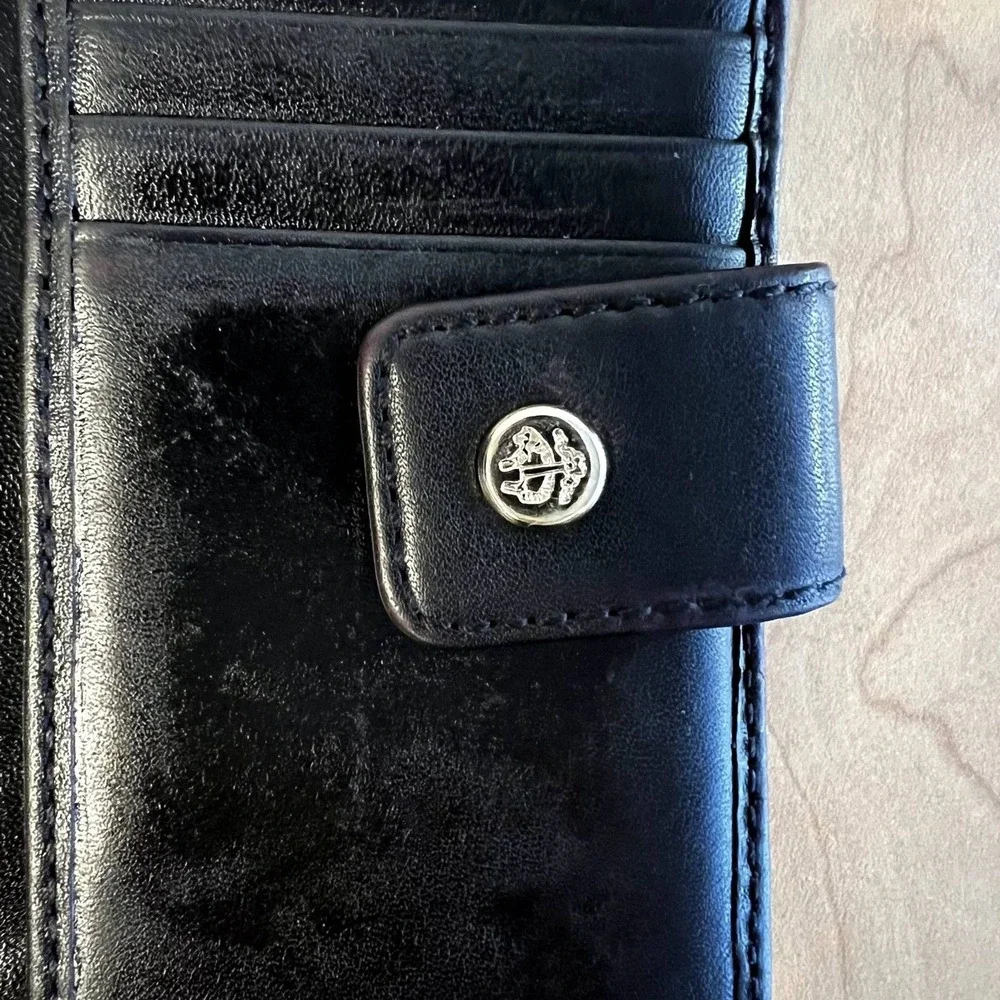 Vintage‎ Brooks Brothers Men's Black Leather Tri Fold Wallet Zip Coin Pocket
